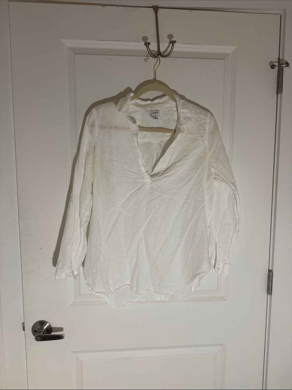 J. Crew White V-Neck linen Long Sleeve Tunic Shirt